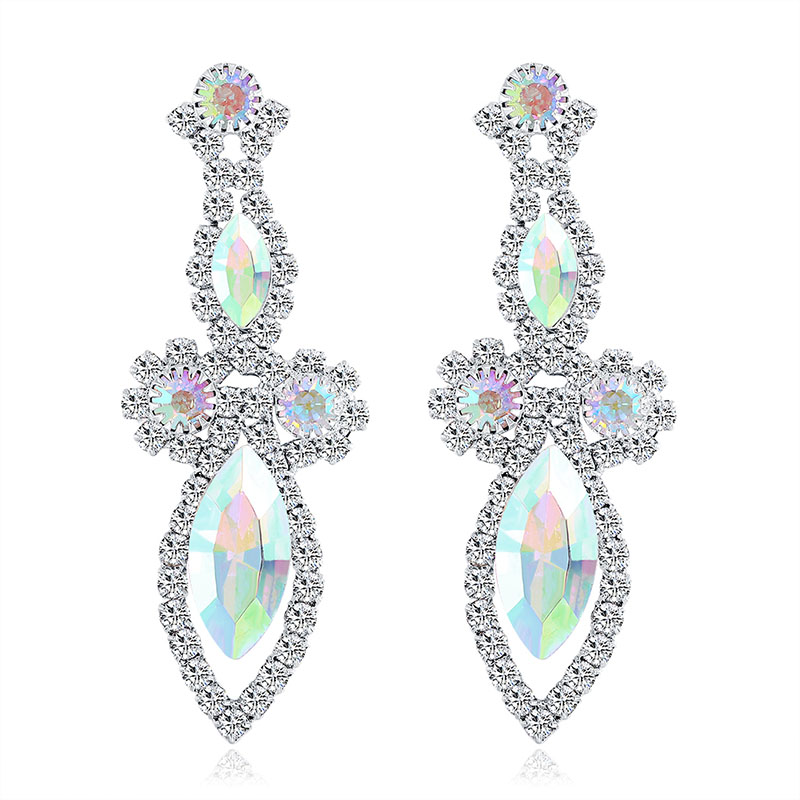 Fashion Ab Color Alloy Diamond Ab Color Drop Shape Earrings,Drop Earrings