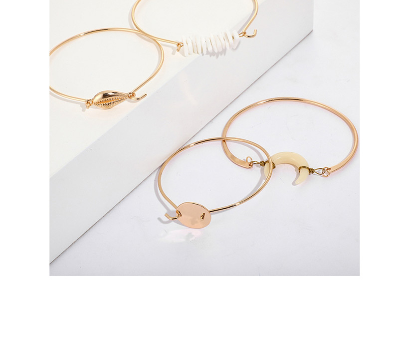 Fashion Gold Crushed Stone Horn Shell Bracelet 4 Piece Set,Fashion Bangles