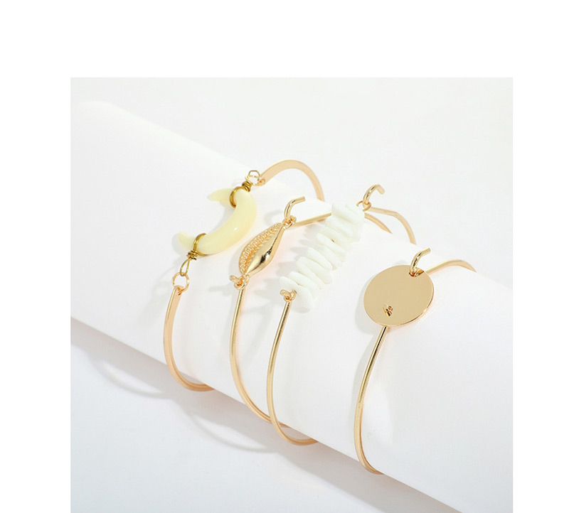 Fashion Gold Crushed Stone Horn Shell Bracelet 4 Piece Set,Fashion Bangles