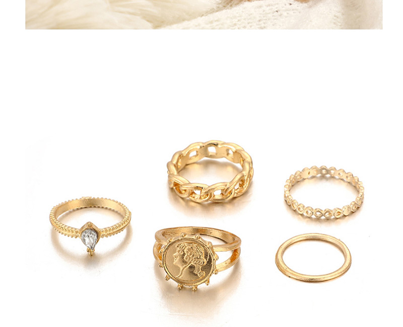 Fashion Gold Diamond Knotted Badge Character Image Ring Set Of 5,Fashion Rings