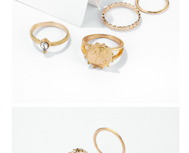 Fashion Gold Diamond Knotted Badge Character Image Ring Set Of 5,Fashion Rings