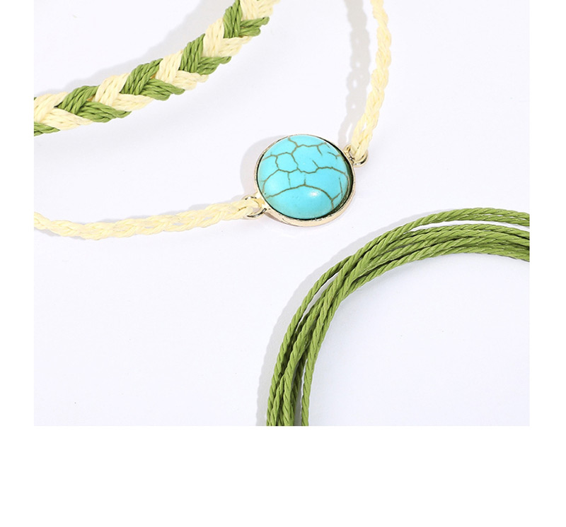 Fashion Green Contrast Color Wax Line Twist 辫 Round Turquoise Bracelet 3 Piece Set,Fashion Bracelets