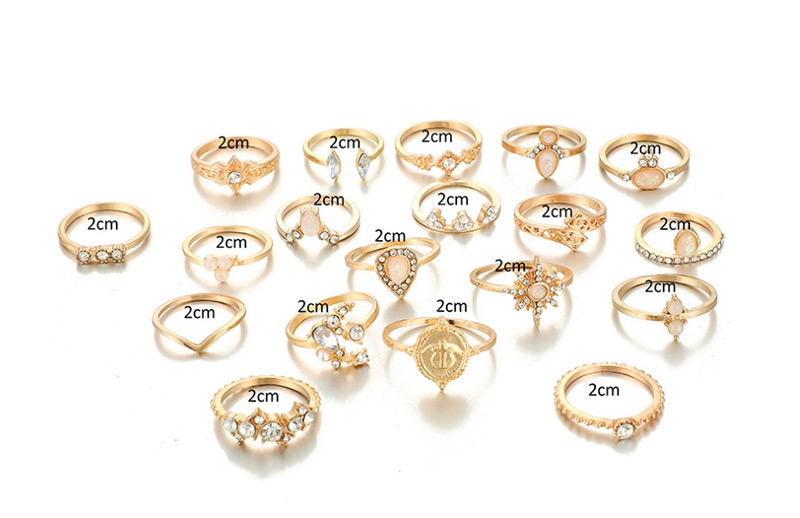 Fashion Gold 19-piece Set Of Hollow Star-shaped Drop-shaped Diamond Ring,Fashion Rings