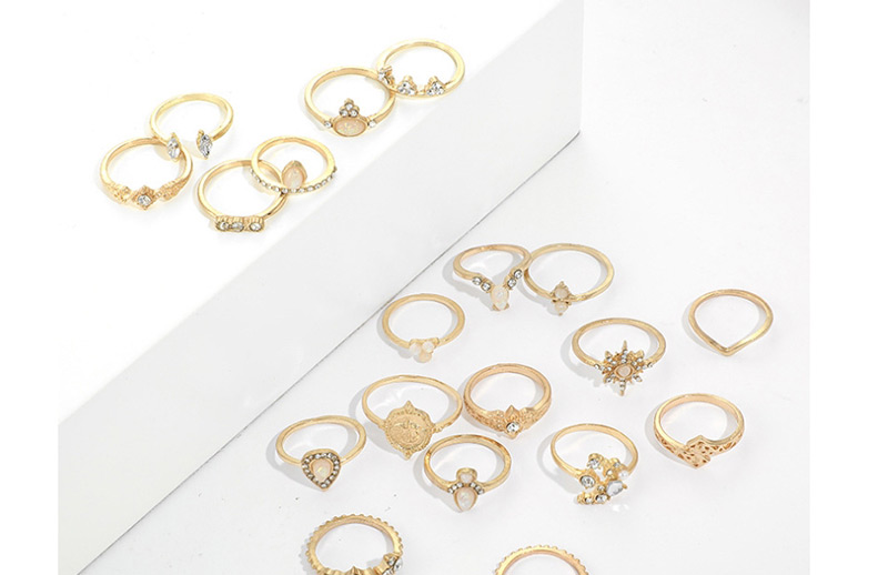 Fashion Gold 19-piece Set Of Hollow Star-shaped Drop-shaped Diamond Ring,Fashion Rings