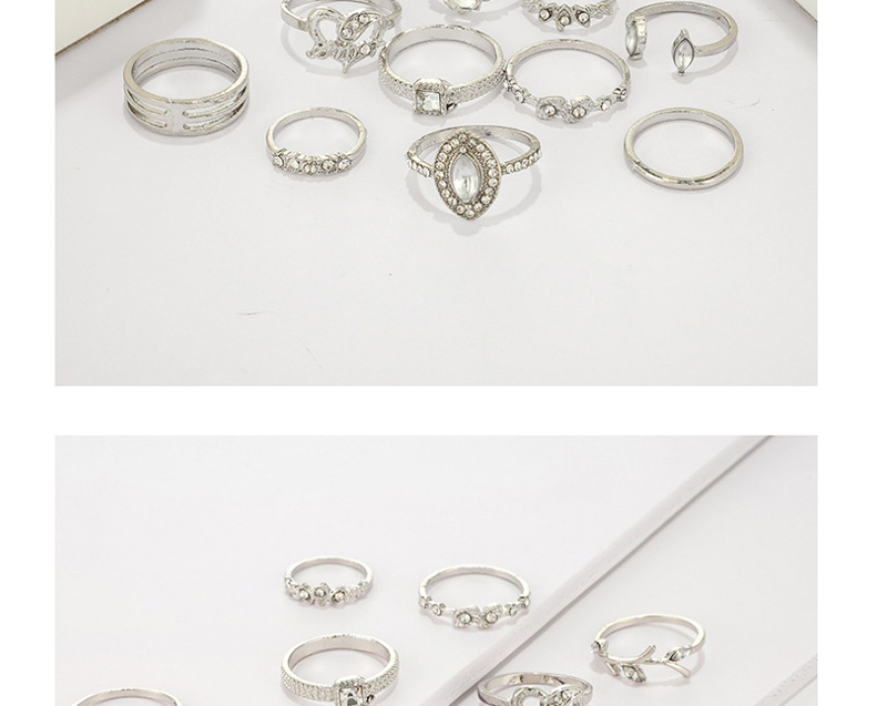 Fashion Silver Geometric Leaf Love Diamond Ring Set Of 15,Fashion Rings