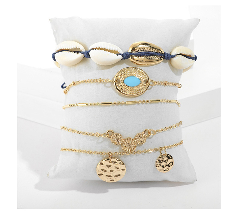 Fashion Gold Round Carved Sapphire Wafer Shell Bracelet 5 Piece Set,Fashion Bracelets