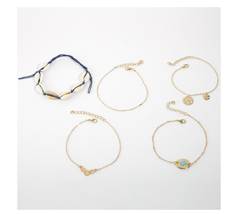 Fashion Gold Round Carved Sapphire Wafer Shell Bracelet 5 Piece Set,Fashion Bracelets