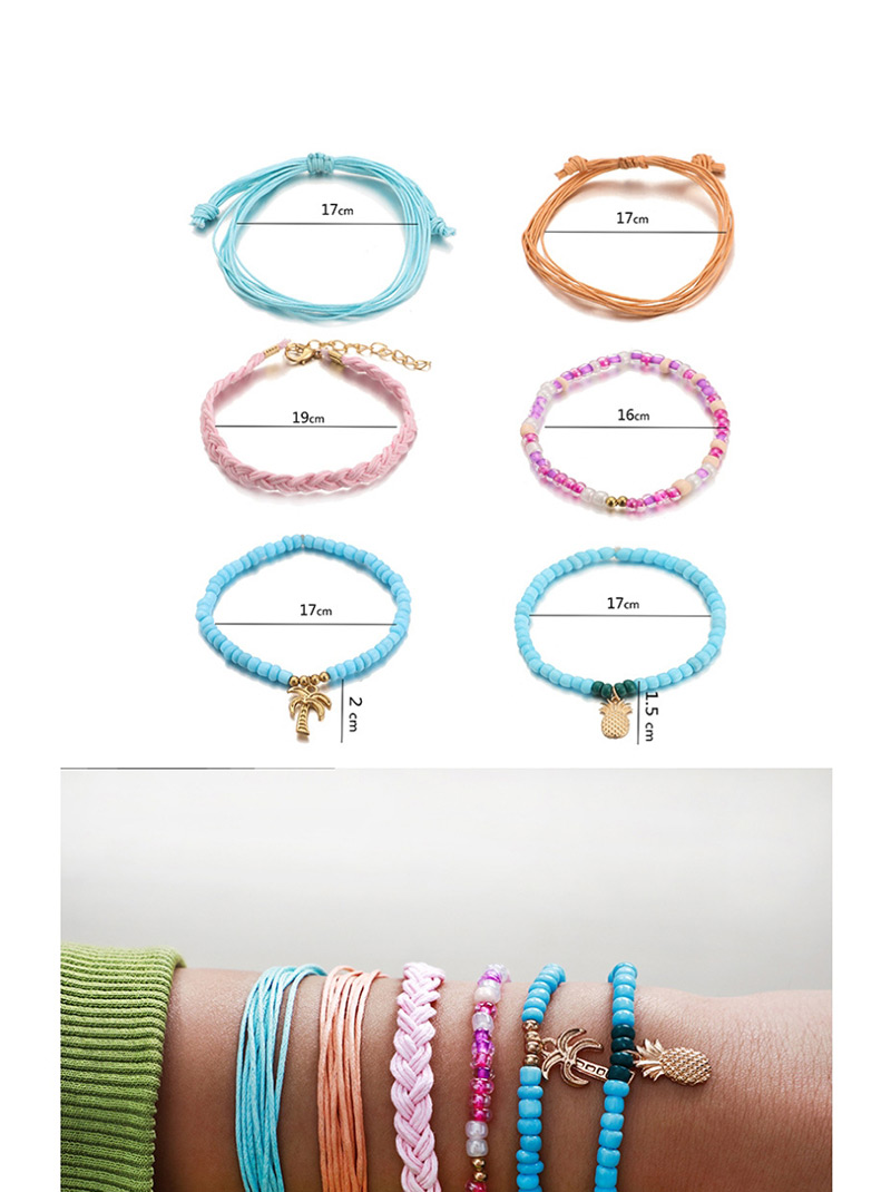 Fashion Color Wax Line Woven Beaded Coconut Pineapple Bracelet Set Of 6,Fashion Bracelets