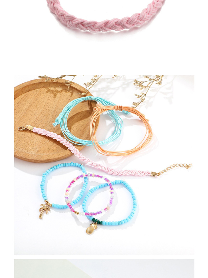 Fashion Color Wax Line Woven Beaded Coconut Pineapple Bracelet Set Of 6,Fashion Bracelets