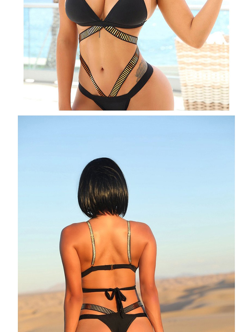Fashion Black Splicing Hollow Straps Split Swimsuit,Bikini Sets