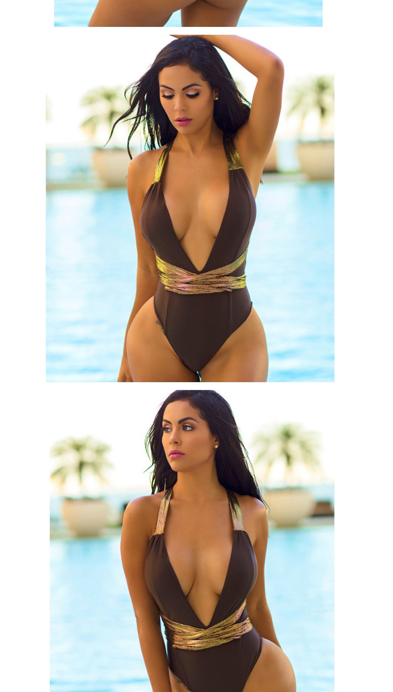 Fashion Black Deep V Hanging Neck One-piece Swimsuit,One Pieces