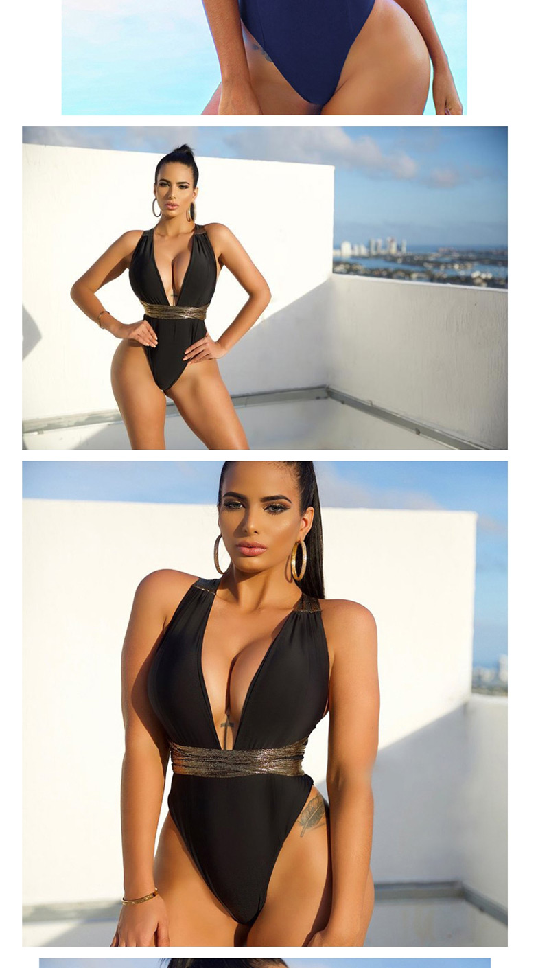 Fashion Coffee Color Deep V Hanging Neck One-piece Swimsuit,One Pieces