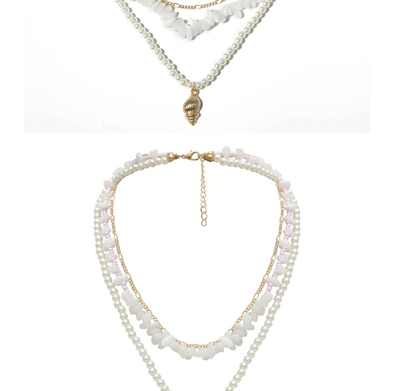 Fashion Gold Original Stone Multi-layer Pearl Conch Geometric Necklace,Crystal Necklaces