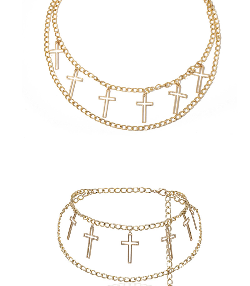 Fashion White K Geometric U-shaped Cross Multi-layer Chain Waist Chain,Waist Chain