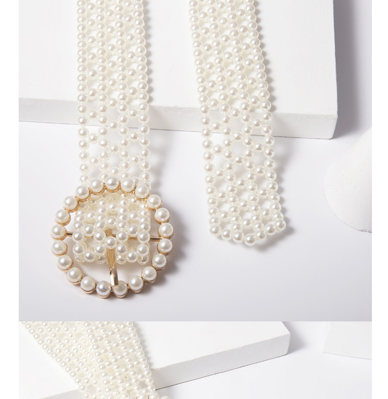 Fashion White Geometric Woven Imitation Pearl With Diamond Waist Chain,Body Piercing Jewelry