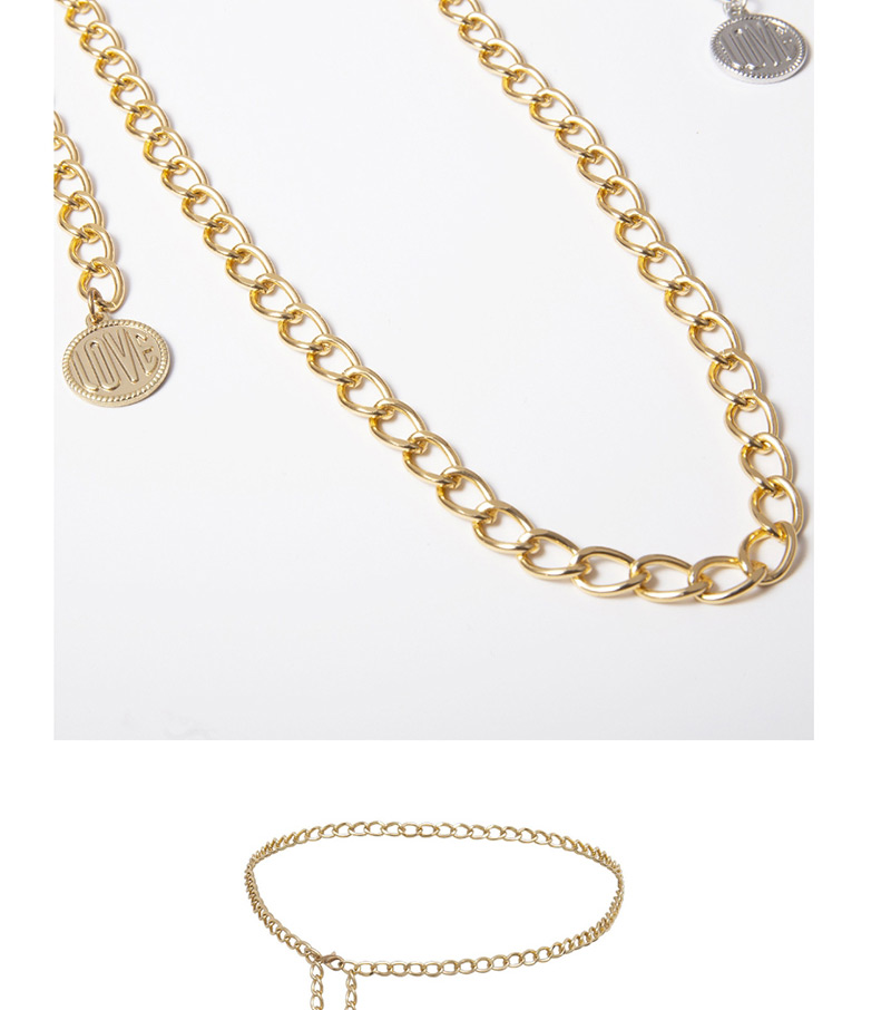 Fashion Gold Letter Geometry Single Layer Love Tassel Waist Chain,Waist Chain