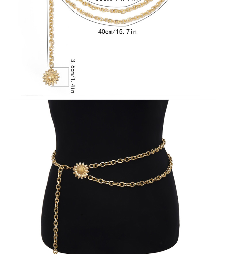 Fashion Gold Geometric Tassel Sun Flower U-shaped Waist Chain,Body Piercing Jewelry