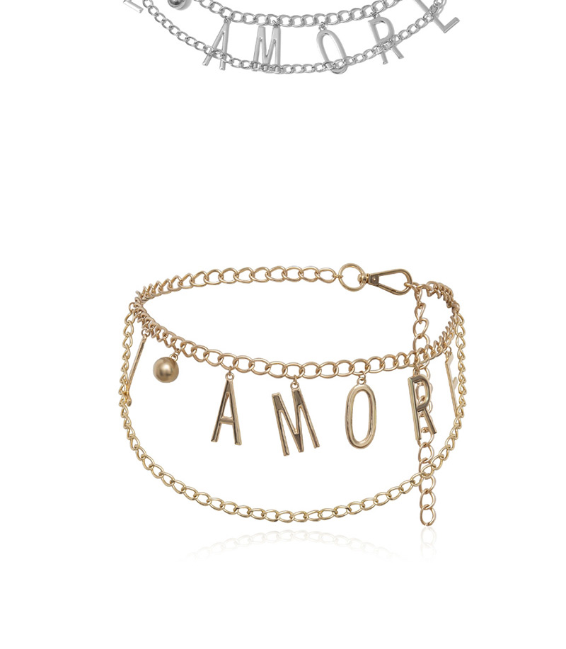 Fashion Gold Geometric Multi-layer Letter Tassel Ball Waist Chain,Body Piercing Jewelry