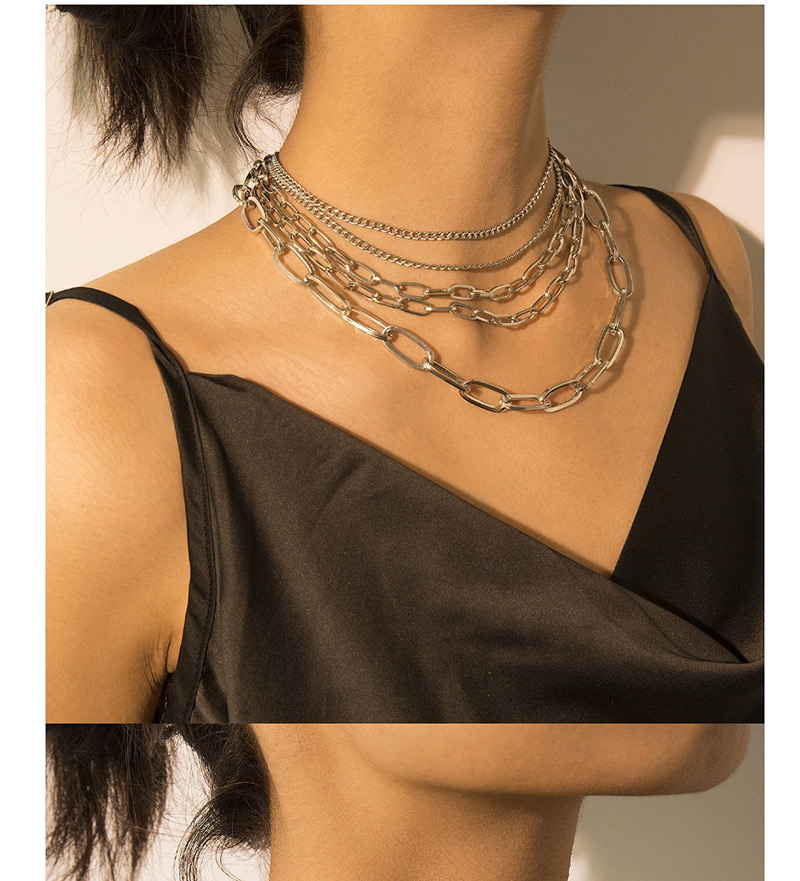 Fashion Gold Geometric Multi-layer Chain Necklace,Multi Strand Necklaces