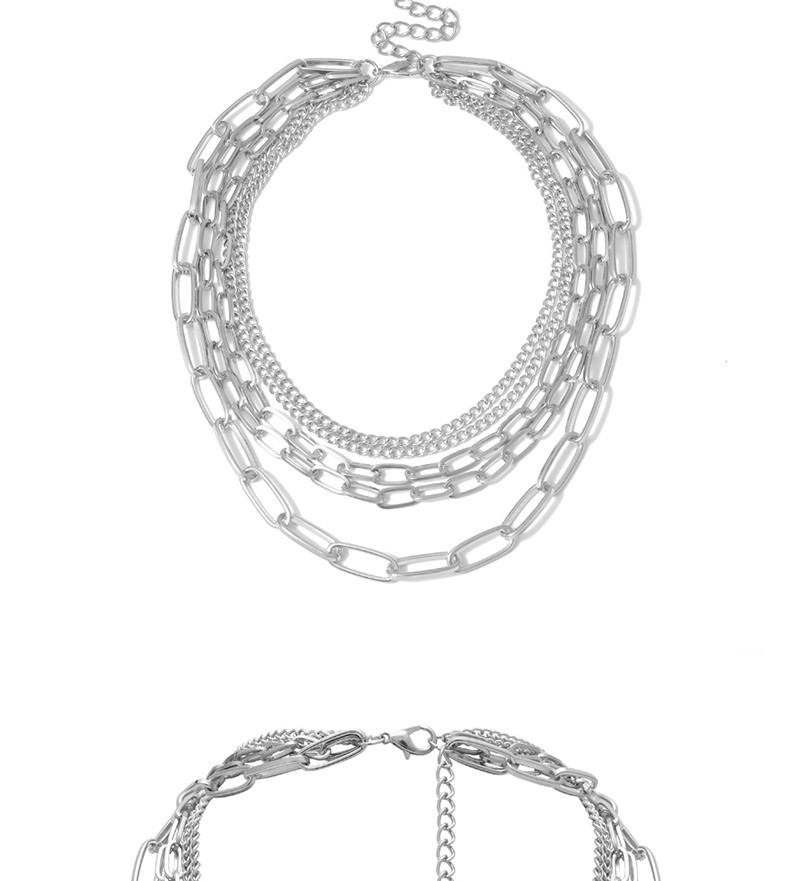 Fashion White K Geometric Multi-layer Chain Necklace,Multi Strand Necklaces
