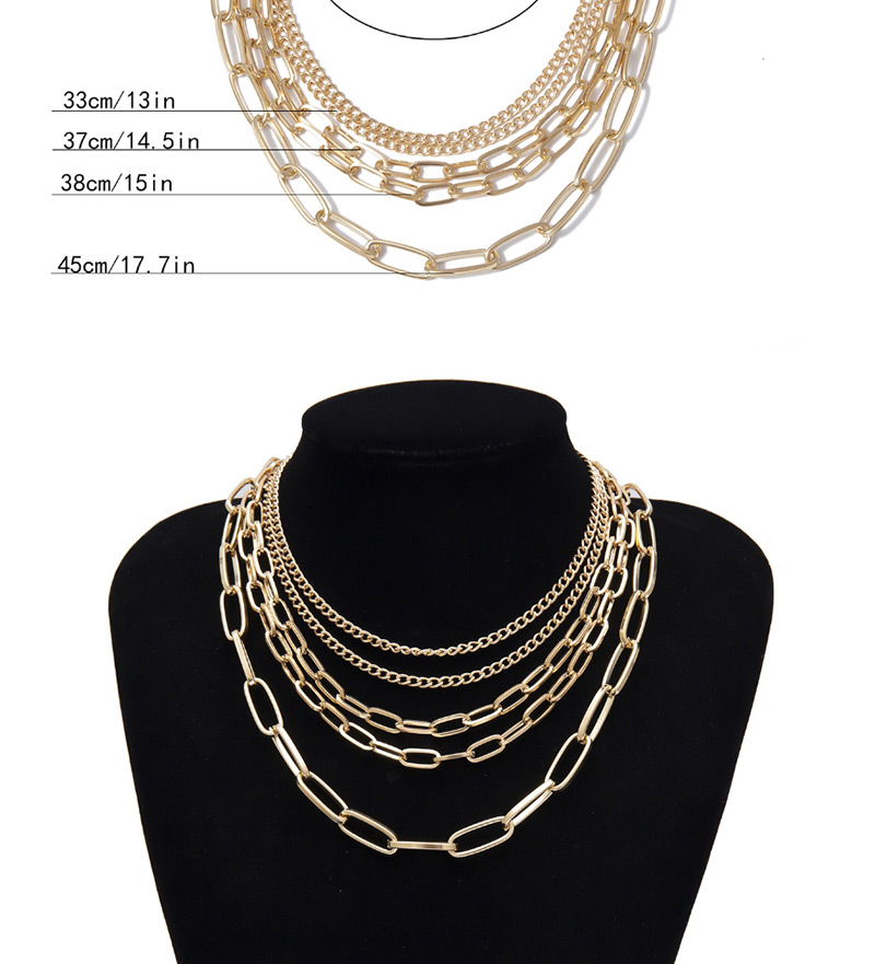Fashion Gold Geometric Multi-layer Chain Necklace,Multi Strand Necklaces