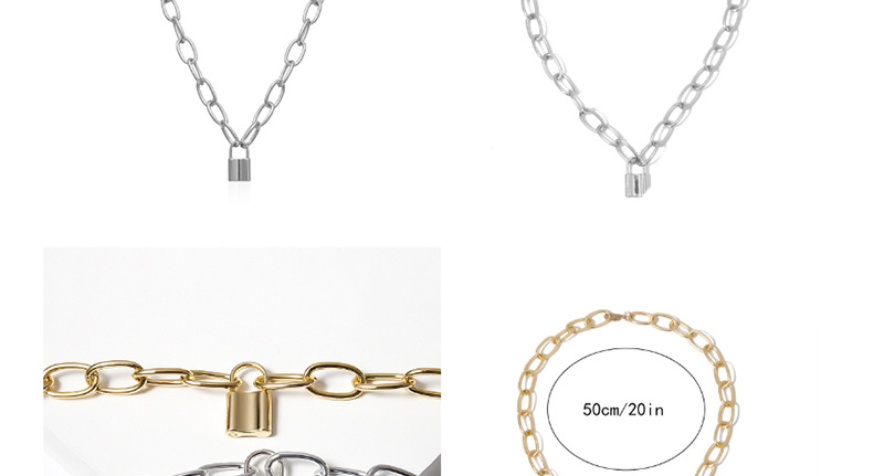 Fashion Necklace White K Thick Chain Lock Single Layer Necklace,Pendants
