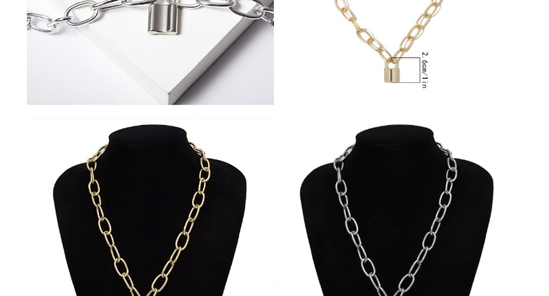 Fashion Necklace White K Thick Chain Lock Single Layer Necklace,Pendants