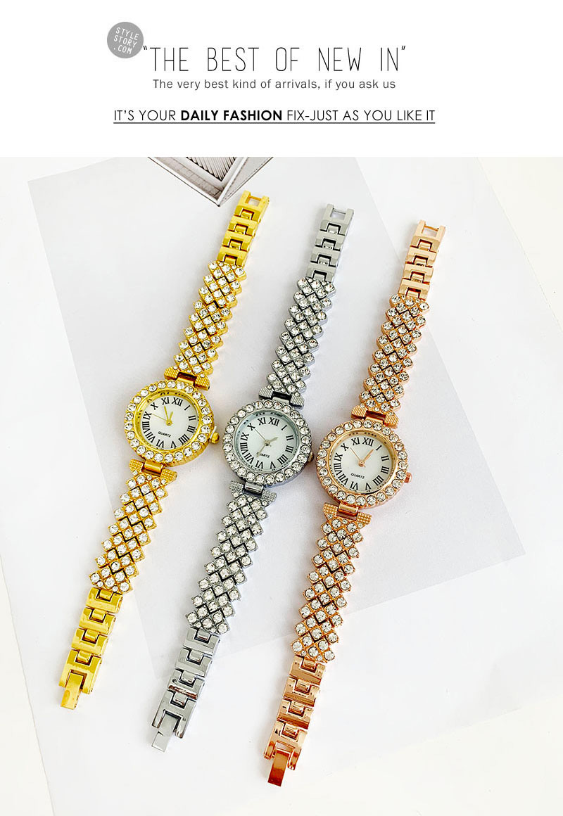 Fashion Rose Gold Alloy Diamond Chain Watch,Ladies Watches