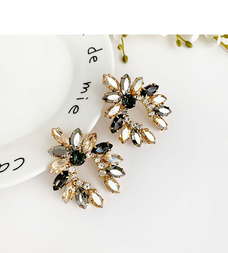 Fashion Champagne Alloy Diamond Geometric Necklace,Stud Earrings