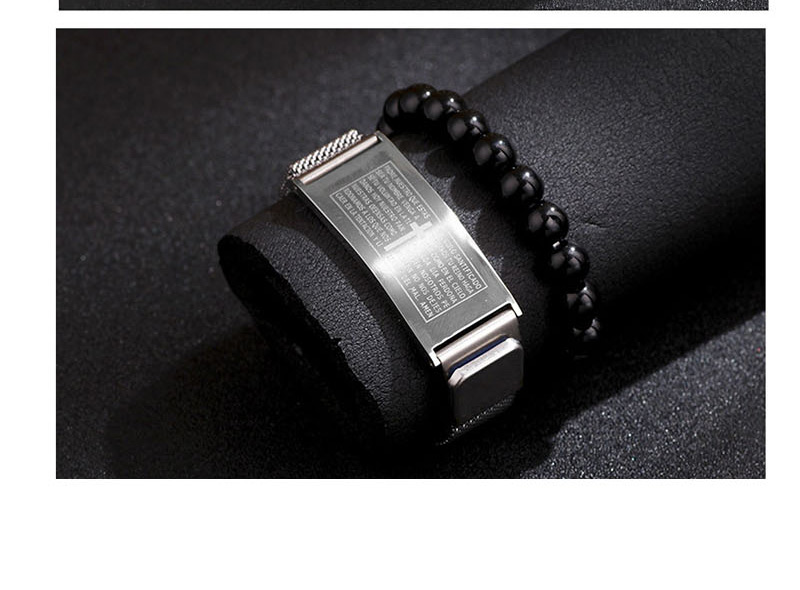 Fashion Black Stainless Steel Scripture Cross Magnetic Buckle Bracelet,Bracelets