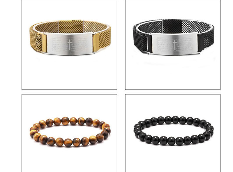 Fashion Steel Color Stainless Steel Scripture Cross Magnetic Buckle Bracelet,Bracelets