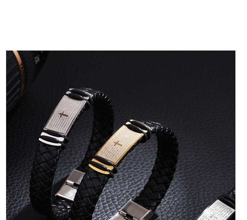 Fashion Black Titanium Steel Leather Scripture Cross Bracelet,Bracelets