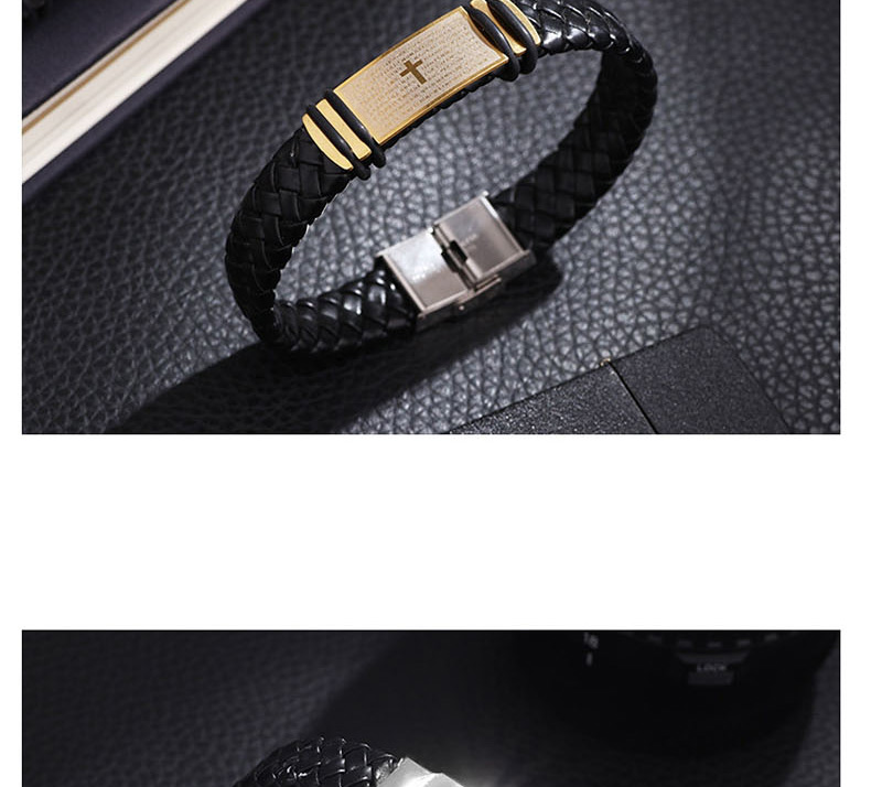 Fashion Black Titanium Steel Leather Scripture Cross Bracelet,Bracelets