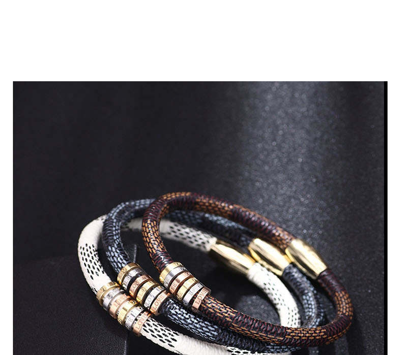 Fashion Brown Stainless Steel Cowhide Striped Alloy Magnetic Buckle Letter Love Bracelet,Bracelets
