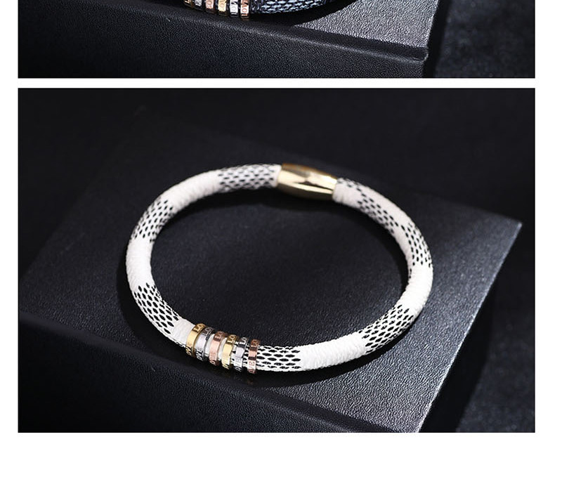 Fashion Black Stainless Steel Cowhide Striped Alloy Magnetic Buckle Letter Love Bracelet,Bracelets