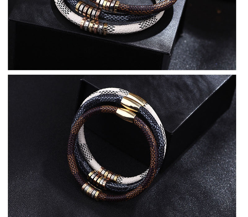 Fashion Brown Stainless Steel Cowhide Striped Alloy Magnetic Buckle Letter Love Bracelet,Bracelets
