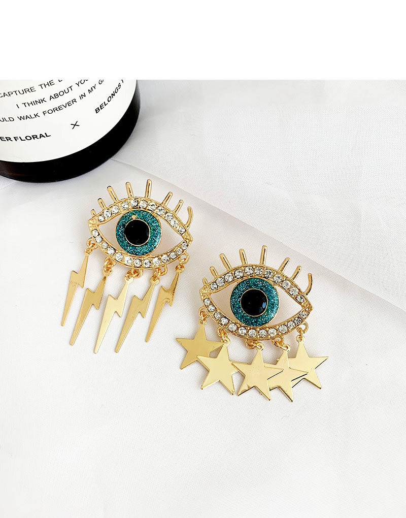 Fashion Gold Alloy Diamond Eye Lightning Star Asymmetric Earrings,Drop Earrings