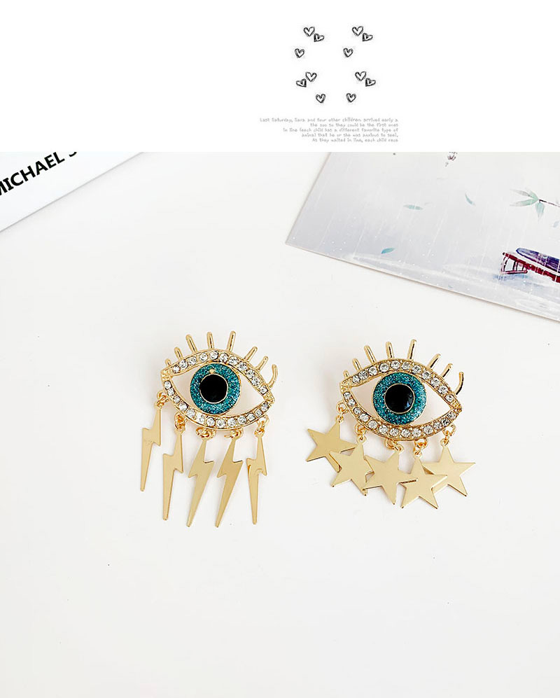 Fashion Gold Alloy Diamond Eye Lightning Star Asymmetric Earrings,Drop Earrings