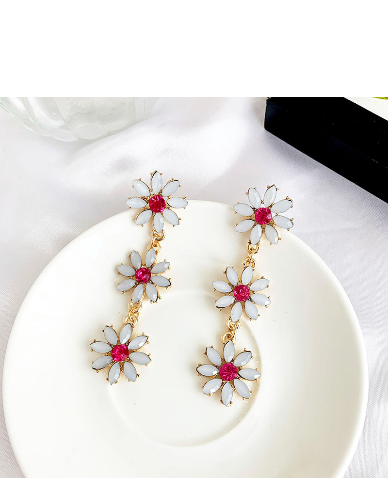 Fashion Rose Red Alloy Diamond Flower Earrings,Drop Earrings