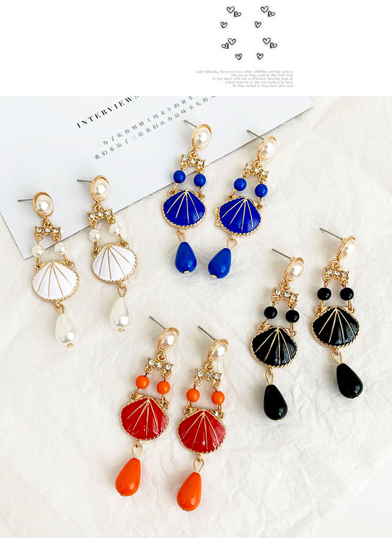 Fashion Blue Alloy Pearl Resin Beads Shell Earrings,Drop Earrings