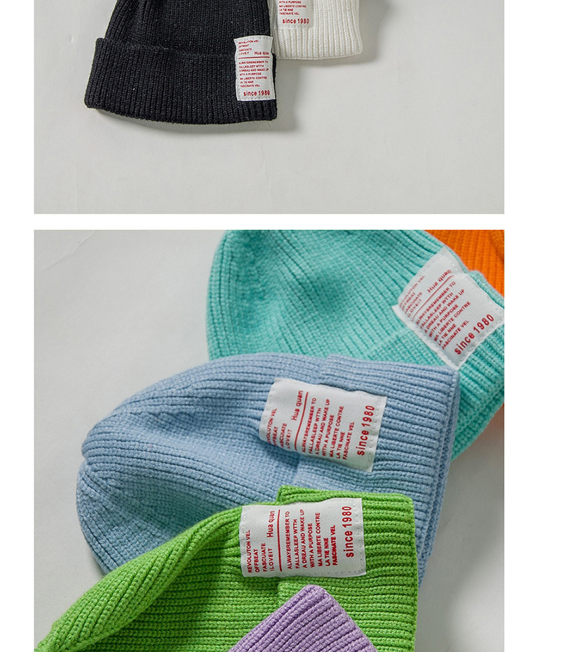 Fashion Fluorescent Yellow 1980 Labeling Knitted Wool Cap Adult (56-60),Knitting Wool Hats