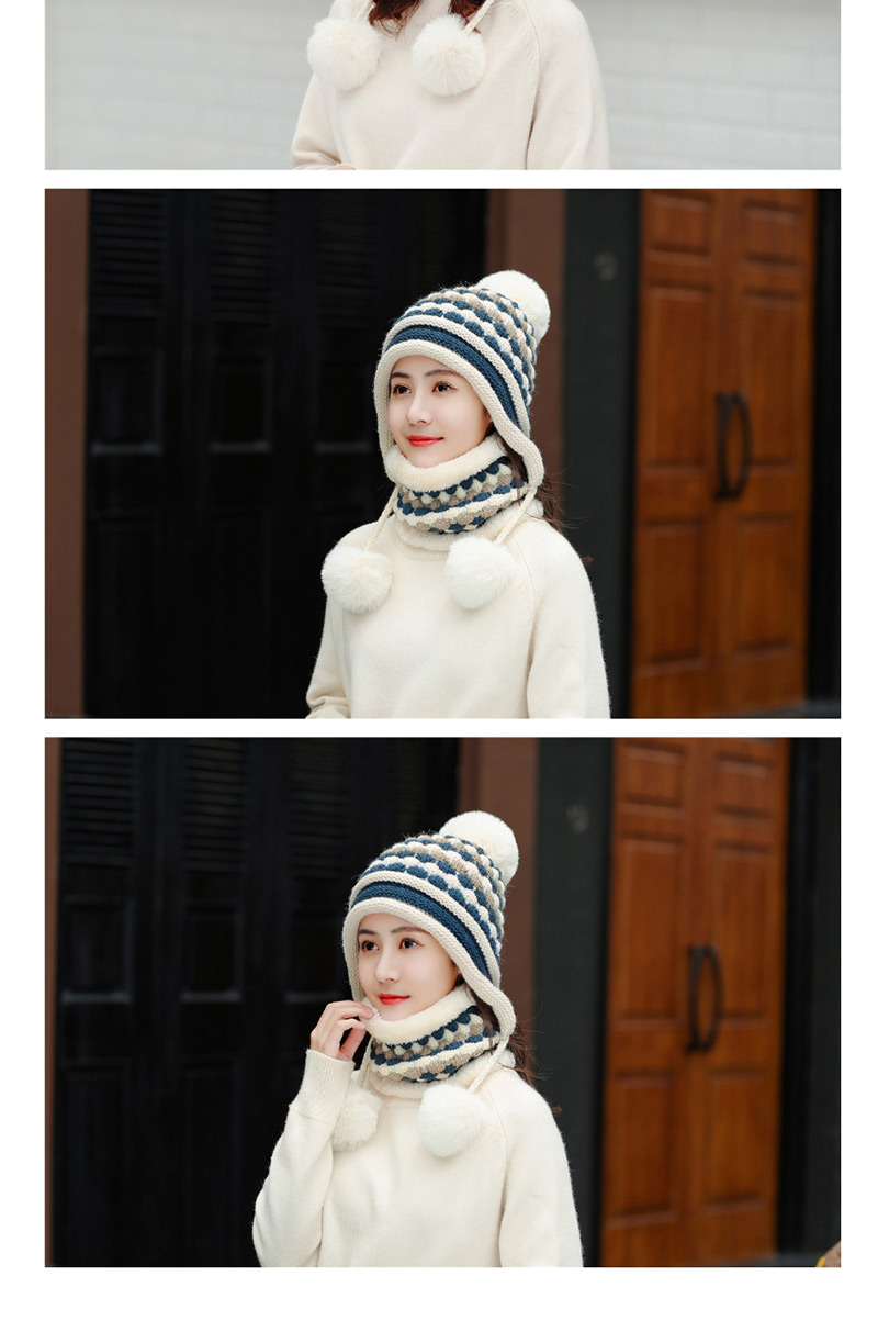 Fashion Navy Blue Suit Hair Ball Knitted Wool Cap,Knitting Wool Hats