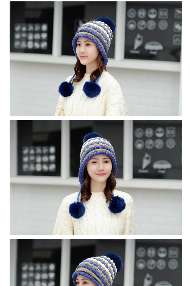 Fashion Navy Blue Suit Hair Ball Knitted Wool Cap,Knitting Wool Hats