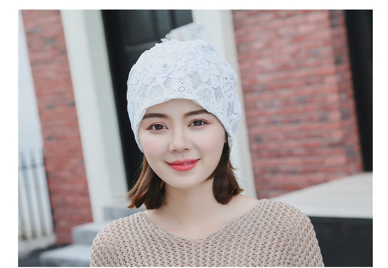 Fashion Beige Pearl Flower Lace Double-layered Pile Head Cap,Beanies&Others