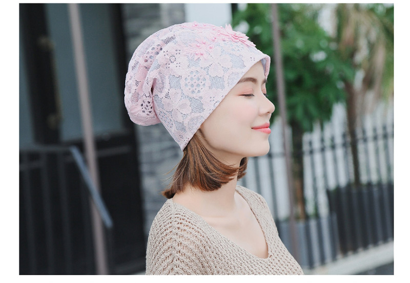 Fashion White Pearl Flower Lace Double-layered Pile Head Cap,Beanies&Others