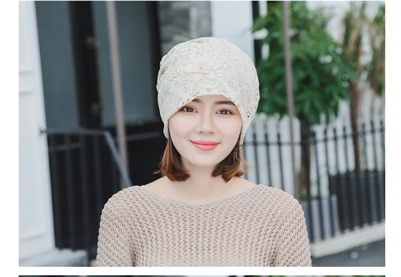 Fashion Pink Pearl Flower Lace Double-layered Pile Head Cap,Beanies&Others