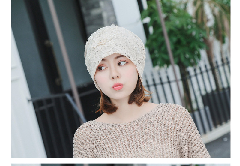 Fashion Pink Pearl Flower Lace Double-layered Pile Head Cap,Beanies&Others