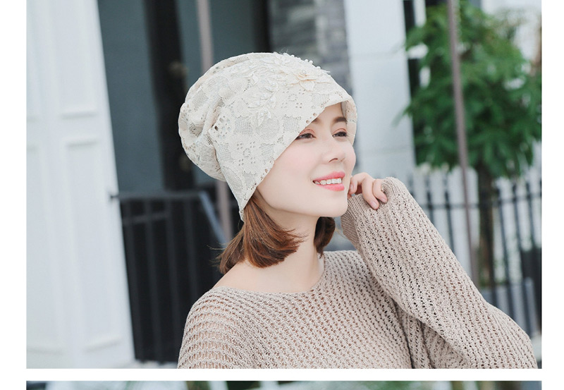 Fashion White Pearl Flower Lace Double-layered Pile Head Cap,Beanies&Others