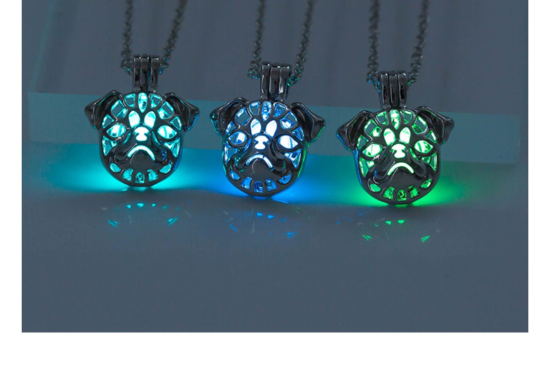 Fashion Sky Blue Openwork To Open The Pug Night Light Necklace,Pendants