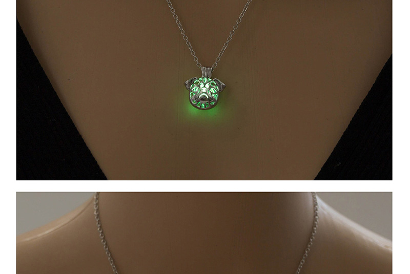 Fashion Yellow Green Openwork To Open The Pug Night Light Necklace,Pendants